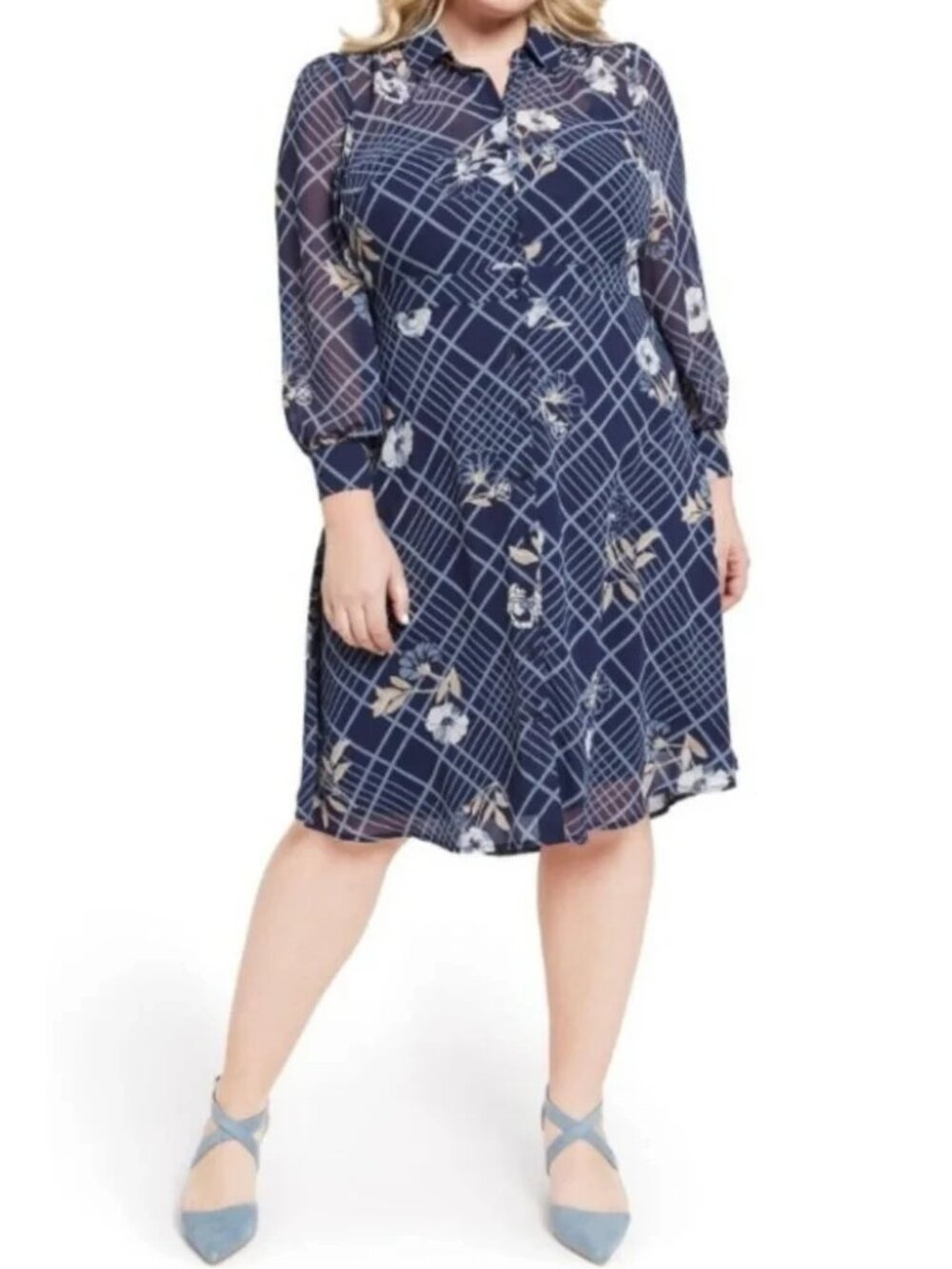 ModCloth Captivation Sheer Shirt Dress Floral Plaid Long Sleeve Fall NWT 1X